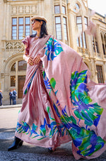 Thumbnail for Monjolika Fashion Satin Light Pink Printed Trendy Saree