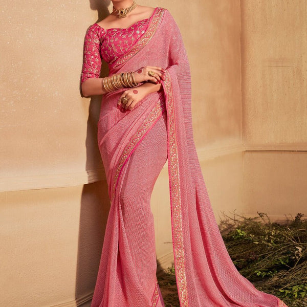 Anouk Striped Printed Sequinned Pure Georgette Leheriya Saree - Distacart