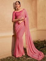 Thumbnail for Anouk Striped Printed Sequinned Pure Georgette Leheriya Saree - Distacart