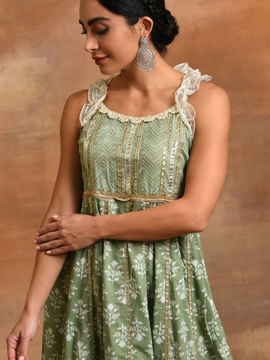 Aks Ethnic Motifs Printed Gotta Patti Pure Cotton Anarkali Kurta - Distacart