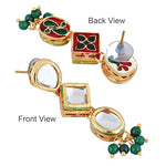 Thumbnail for Tehzeeb Creations Back Meenakari Gold-Polished Green Color Earring Jewellery Set Uncut Kundan Big Faux Kundan Dibbi Kundan Choker Necklace Set - Distacart