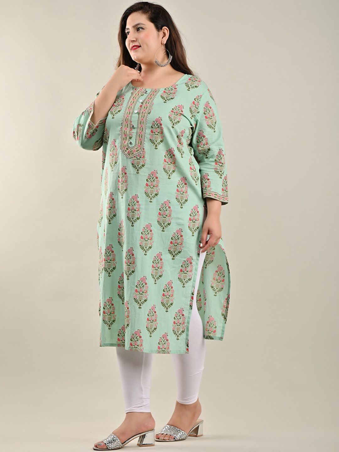 Swasti Women Plus Size Green Floral Printed Floral Kurta - Distacart