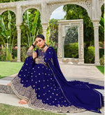 Thumbnail for Monjolika Fashion Navy Blue Color Georgette Sequins Work Palazzo Salwar Suit