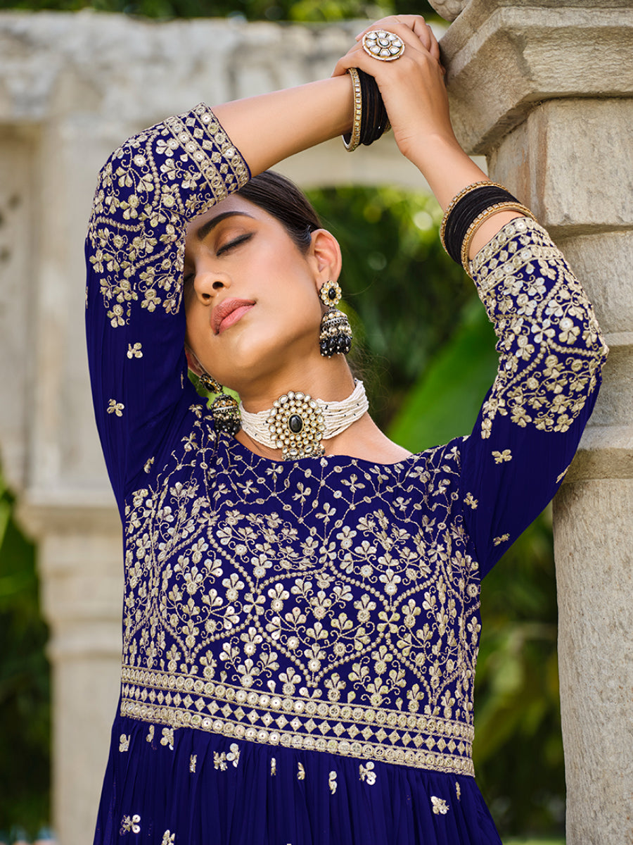 Monjolika Fashion Navy Blue Color Georgette Sequins Work Palazzo Salwar Suit