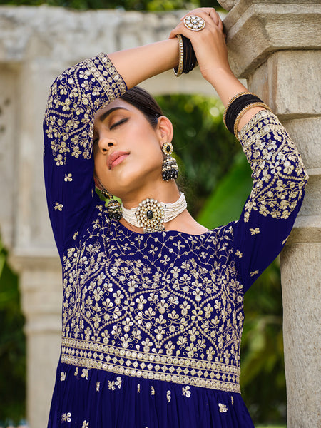 Monjolika Fashion Navy Blue Color Georgette Sequins Work Palazzo Salwar Suit