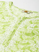 Thumbnail for ADA Women Green & White Floral Chikankari Cotton Handloom Kurta - Distacart