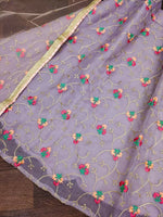 Thumbnail for Jyoti Fashion Beautiful Purple Organza Silk Embroidered Kids Lehenga Choli Set - Distacart