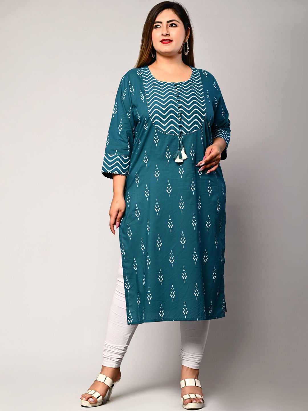Swasti Women Blue & atlantic deep Ethnic Motifs Printed Chikankari Floral Kurta - Distacart