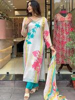 Thumbnail for Kalini Floral Printed Thread Work Kurta & Trousers With Dupatta - Distacart