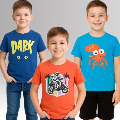 Chilins Round Neck Printed Super Combed Cotton T-shirt (Pack of 3)