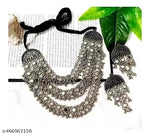 Thumbnail for Tehzeeb Creations Women's Silver Colour Oxidised Necklace Set With Mirror Work - Distacart