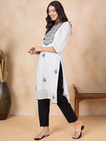 Thumbnail for Anouk White Ethnic Motifs Embroidered Mirror Work Detailed Pure Cotton Straight Kurta