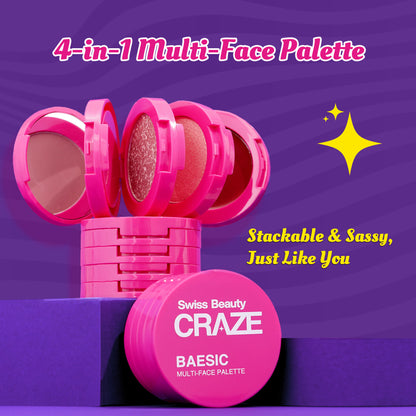 Swiss Beauty Craze Baesic Multi-Face Palette - 01 Delulu - Distacart