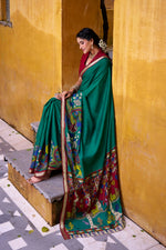 Thumbnail for Vastranavya Firozi Viscose Chanderi Kalamkari Print with Zari Working Saree & Unstitched Blouse - Distacart