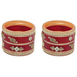 Thumbnail for Tehzeeb Creations Bridal Bangle set Wedding punjabi chuda Designer chura Kundan Stone with Pearl Maroon Color choora