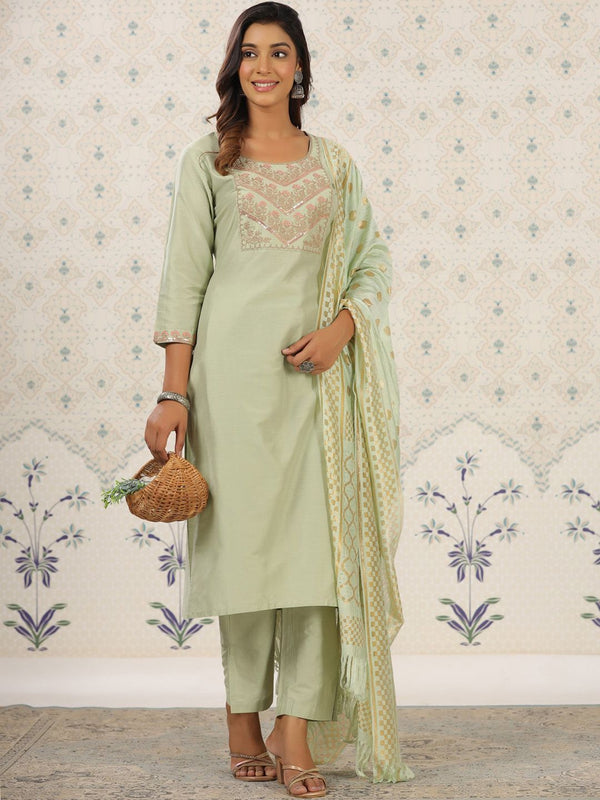 Ode by House of Pataudi Ethnic Motifs Embroidered Regular Kurta with Trousers & Dupatta - Distacart