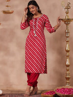 Thumbnail for Anubhutee Striped Thread Work Kurta - Distacart