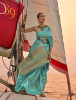 Thumbnail for Monjolika Fashion Sky Blue Color Satin Pastel Handloom Weaving Saree