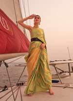 Thumbnail for Monjolika Fashion Olive Green Color Satin Pastel Handloom Weaving Saree
