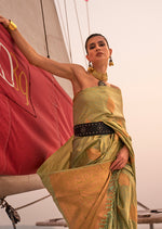 Thumbnail for Monjolika Fashion Olive Green Color Satin Pastel Handloom Weaving Saree