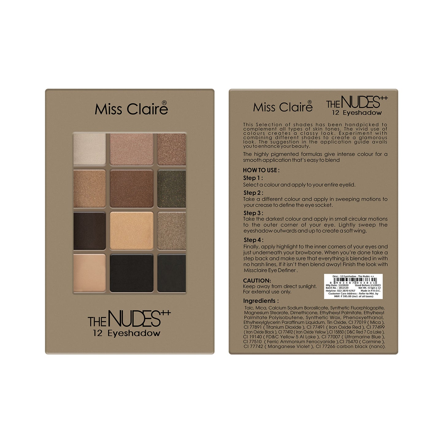 Miss Claire 12 Eyeshadow Kit - The Nudes ++ - Distacart