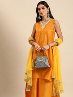Thumbnail for All About You Women Mustard Yellow Ethnic Motifs Embroidered Gotta Patti Kurta with Palazzos & With Dupatta - Distacart