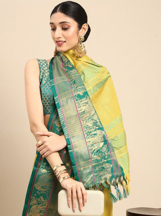 Anouk Yellow Zari Pure Silk Banarasi Saree - Distacart