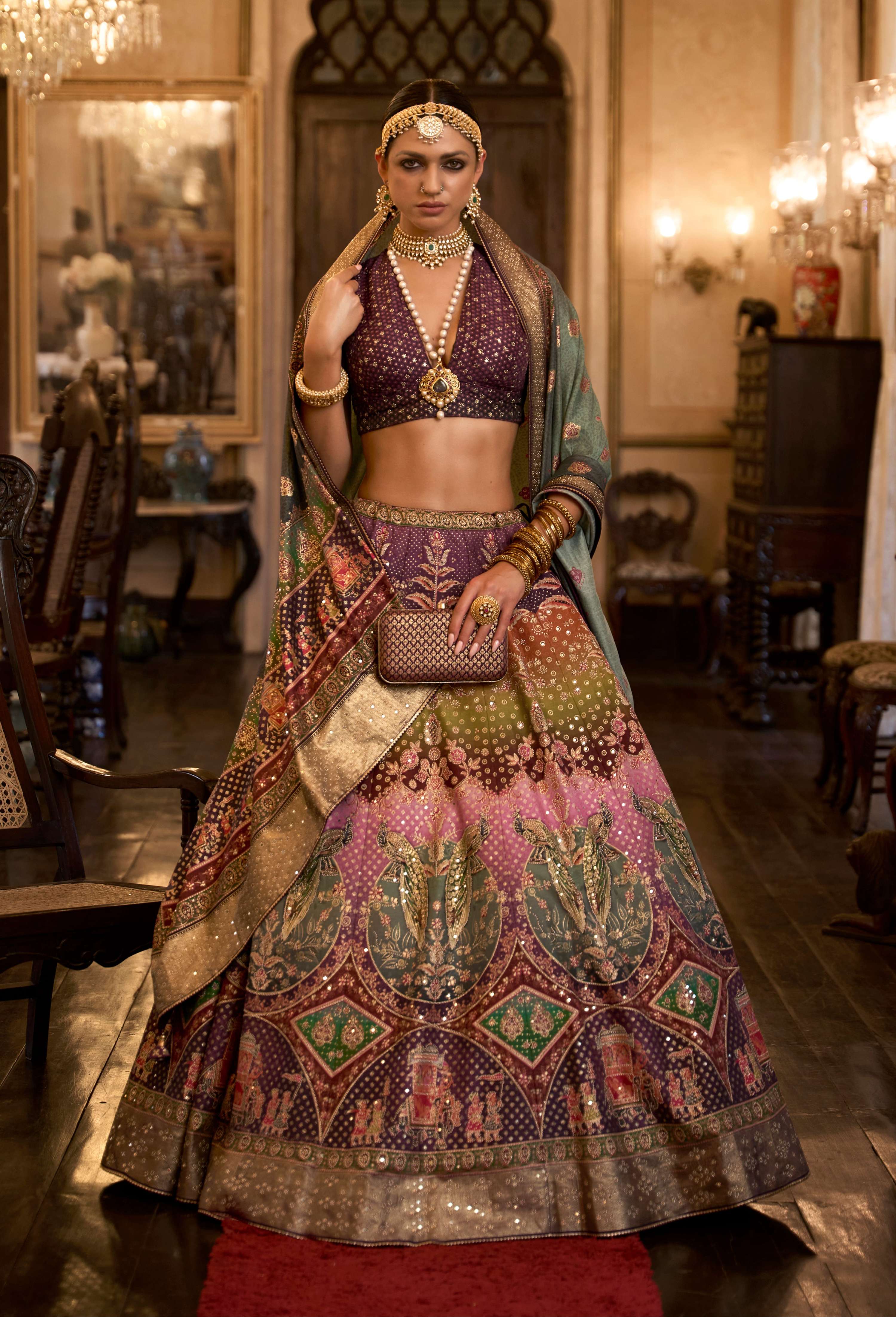 Monjolika Fashion Sequins Wine Colour Rajwadi Silk Readymade Lehenga Choli