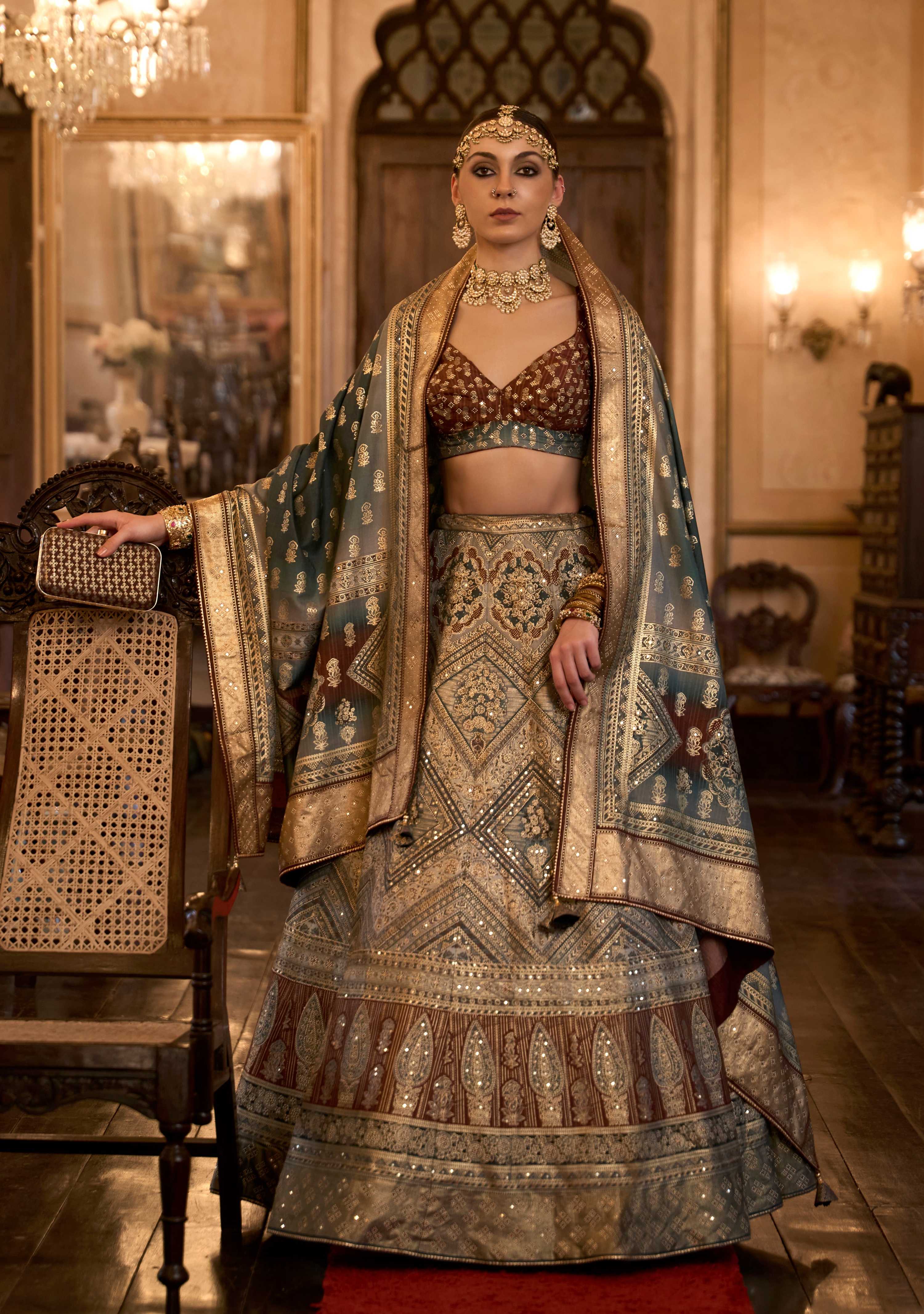 Monjolika Fashion Sequins Beige Colour Rajwadi Silk Readymade Lehenga Choli