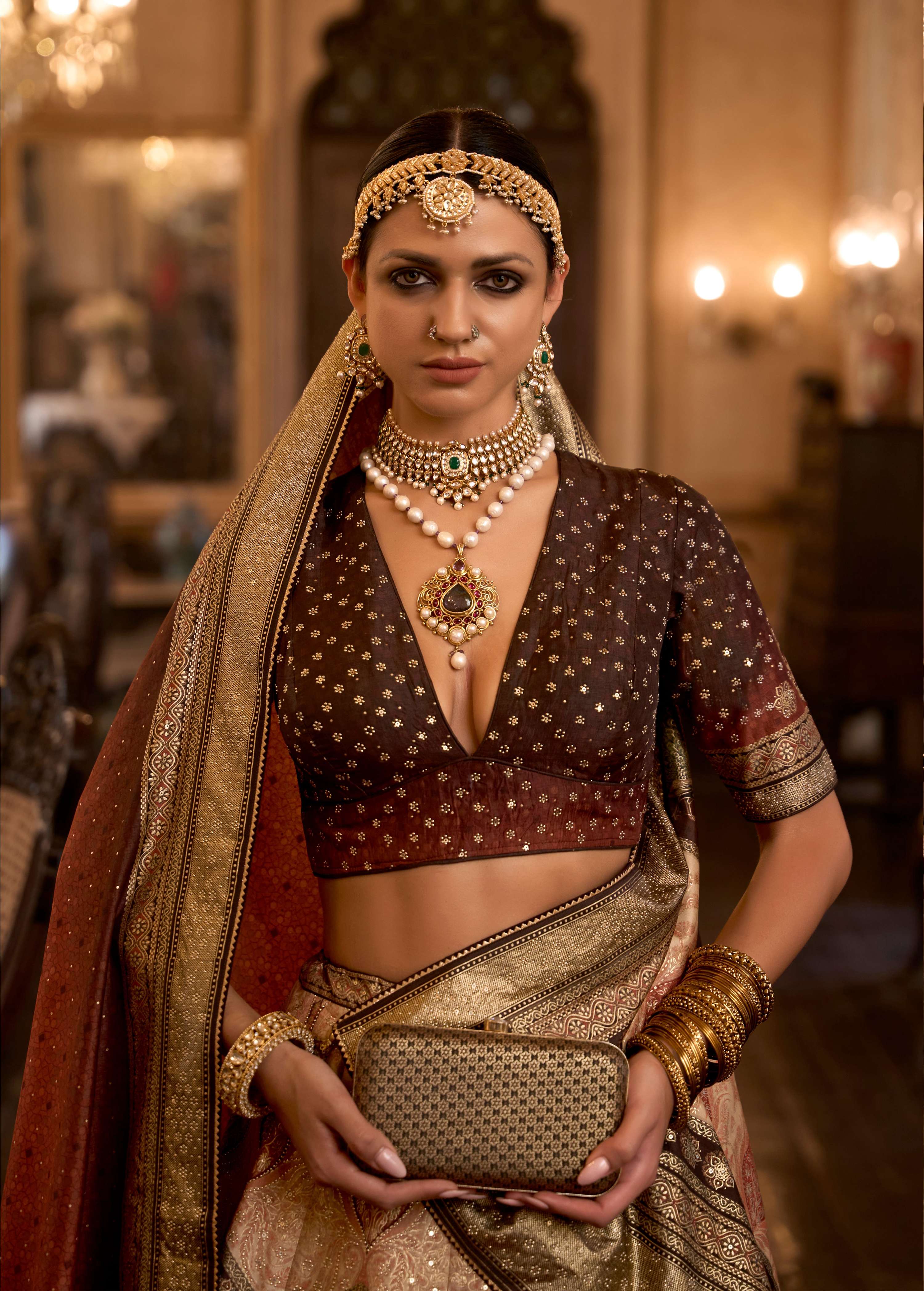 Monjolika Fashion Sequins Peach Colour Rajwadi Silk Readymade Lehenga Choli