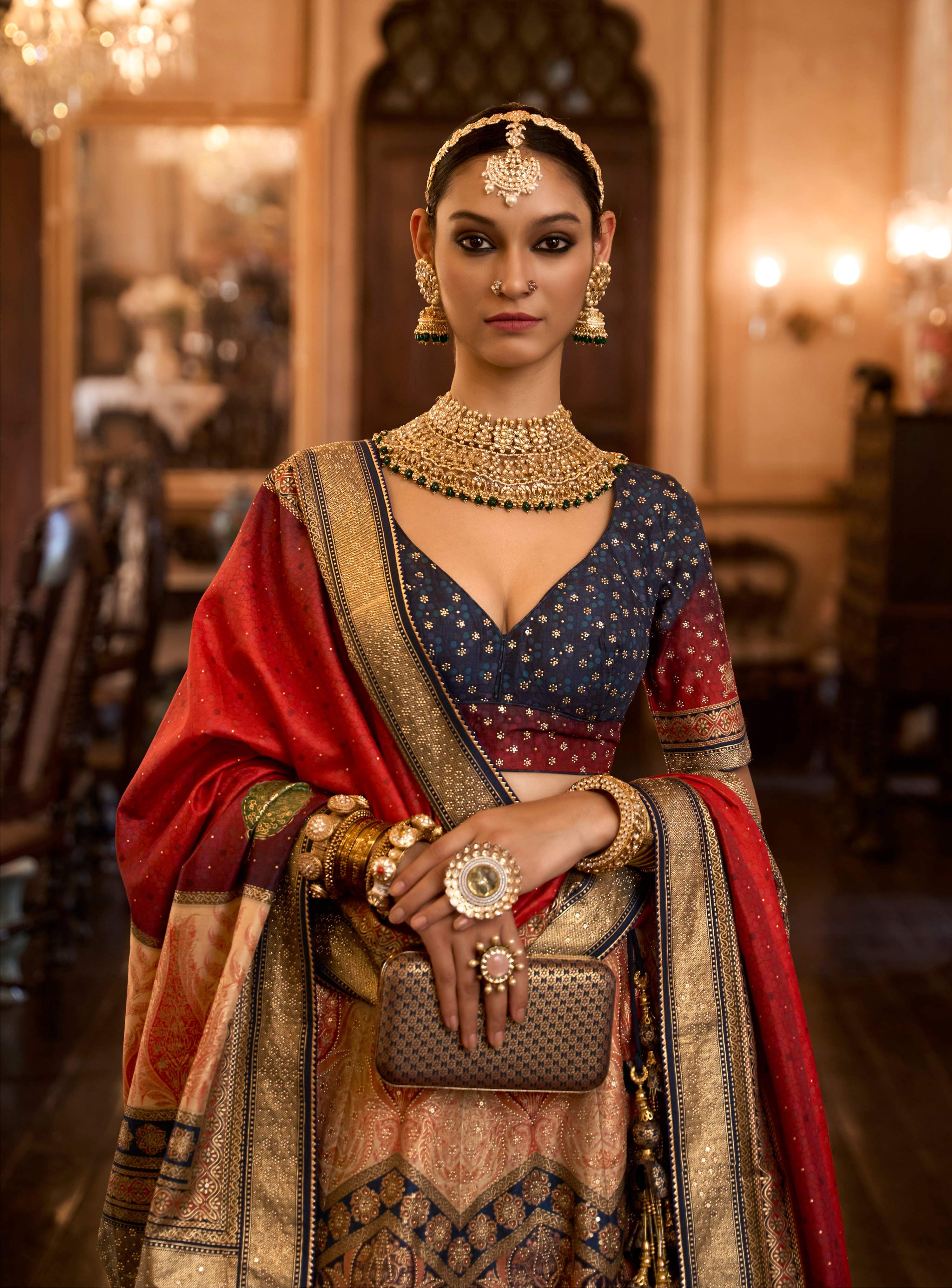 Monjolika Fashion Sequins Red Colour Rajwadi Silk Readymade Lehenga Choli