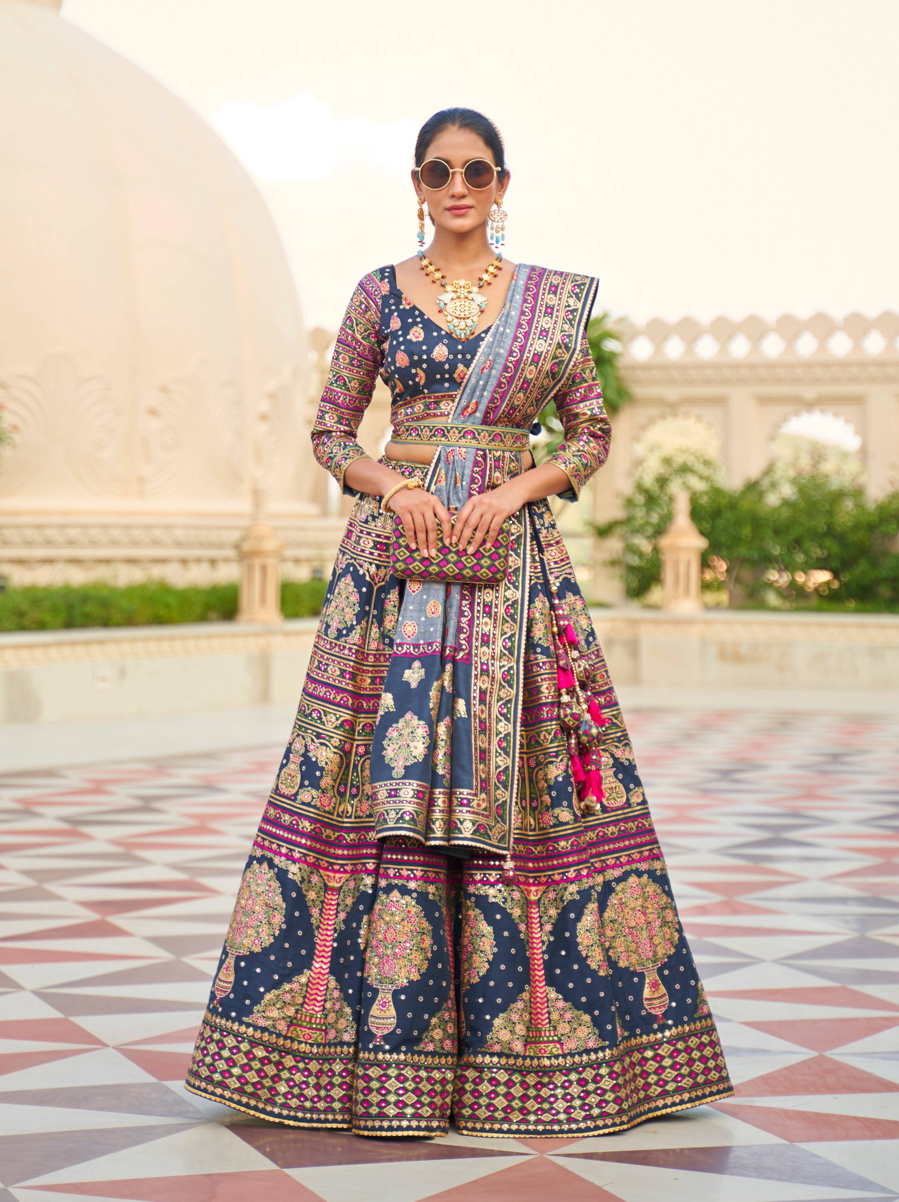 Monjolika Fashion Dark Teal Color Heavy Rajwadi Silk Designer Lehenga Choli