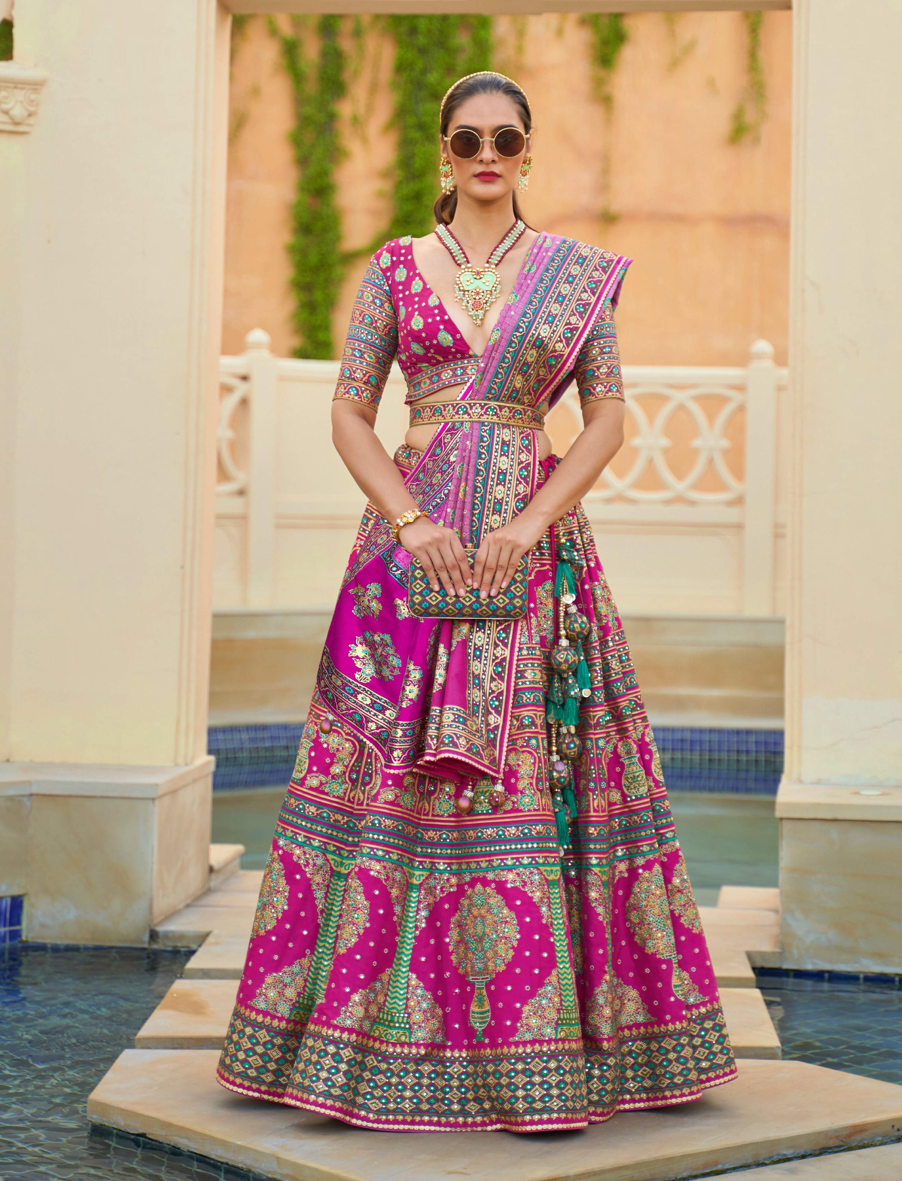 Monjolika Fashion Dark Pink Color Heavy Rajwadi Silk Designer Lehenga Choli