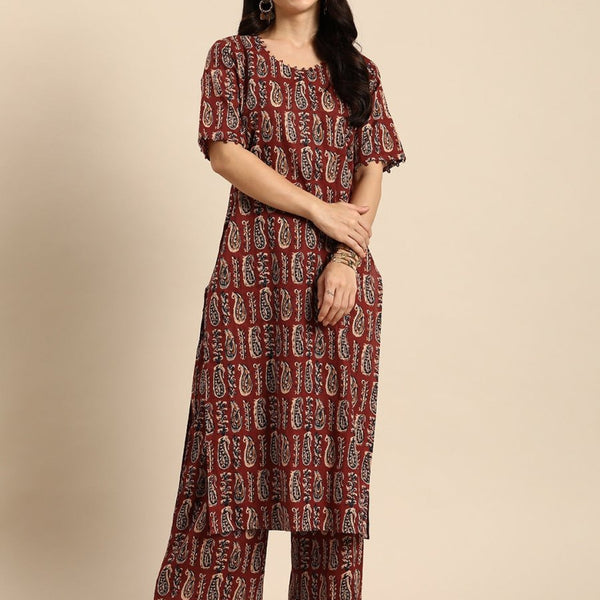 Anouk Women Ethnic Motifs Printed Pure Cotton Kurta with Palazzos - Distacart