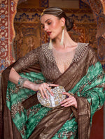 Thumbnail for Monjolika Fashion Green Color Silk Ajarak Design Traditional Saree - Distacart