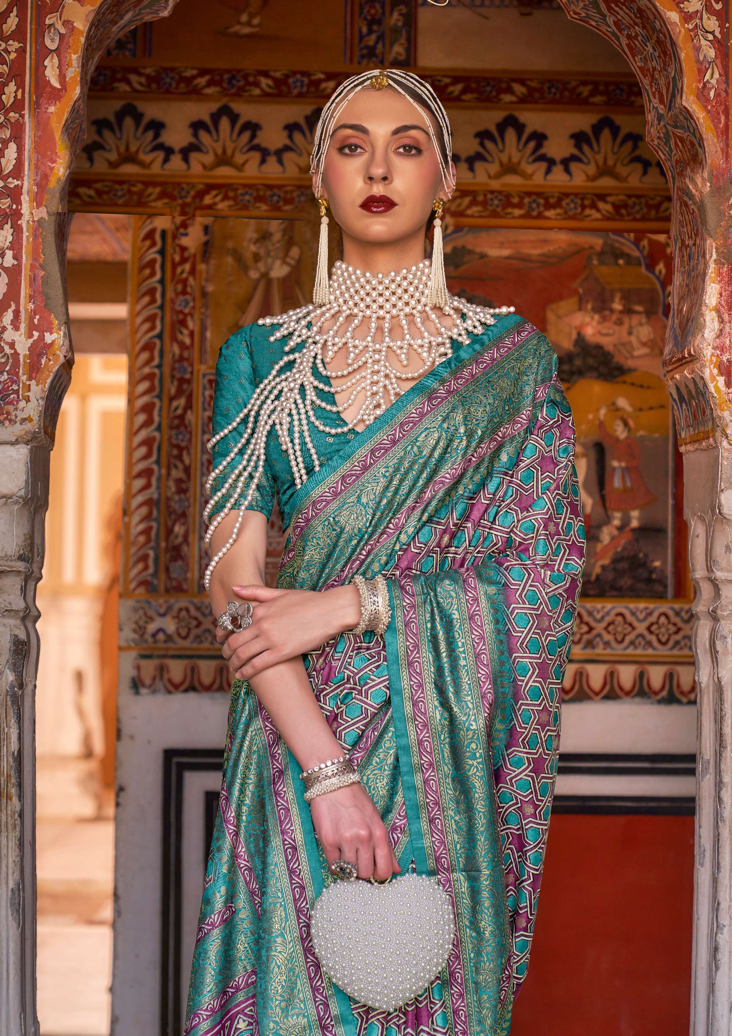 Monjolika Fashion Multi Color Silk Ajarak Design Traditional Saree