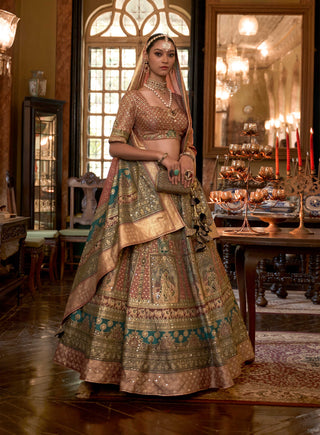 Monjolika Fashion Dark Beige Color Rajwadi Silk Designer Lehenga Choli