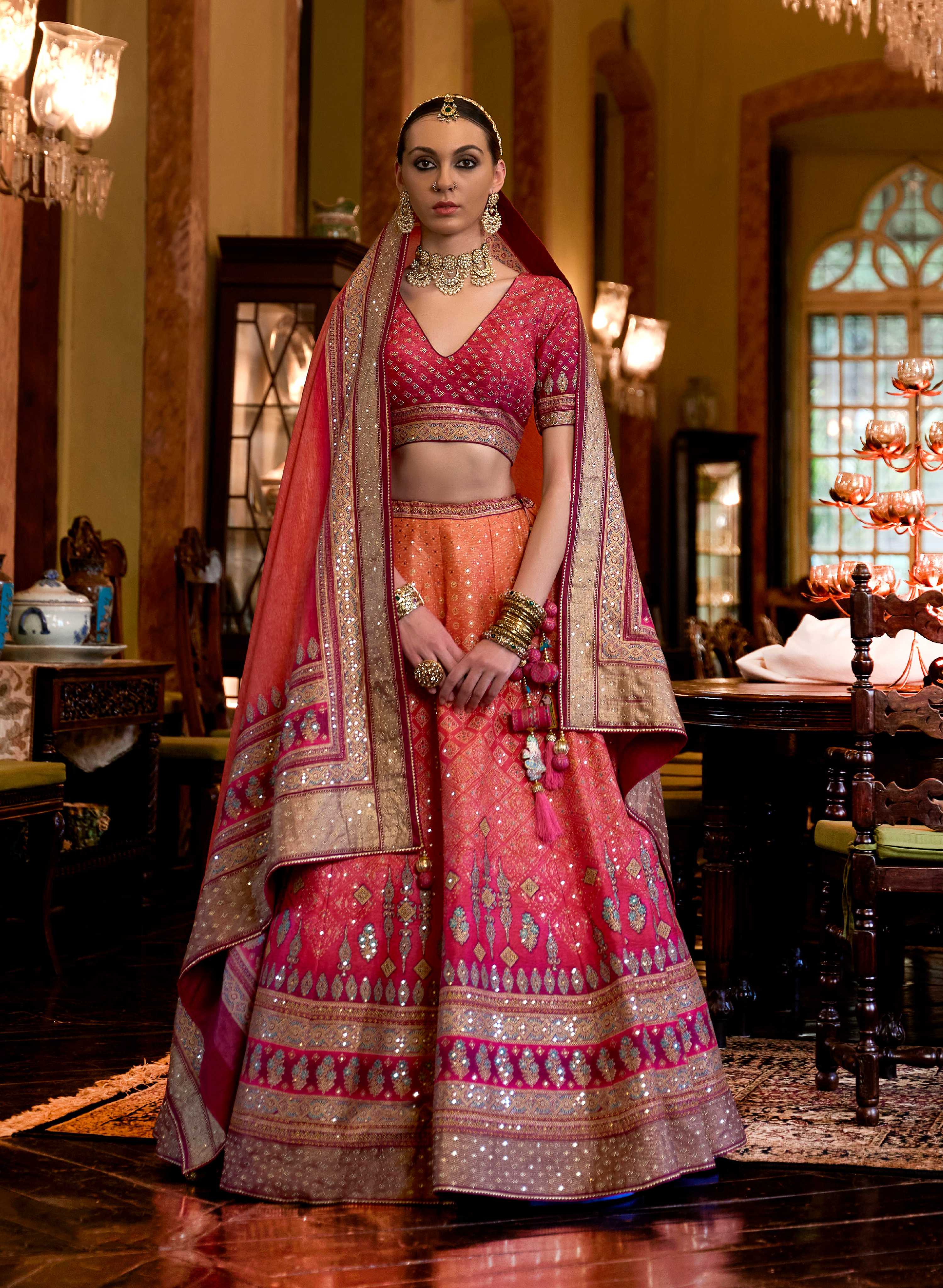 Monjolika Fashion Peach Color Rajwadi Silk Designer Lehenga Choli