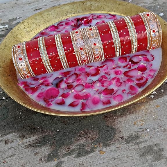 Tehzeeb Creations Bridal Bangle Set Wedding punjabi chuda, Designer chura, Red Acrylic Choora Set for Women