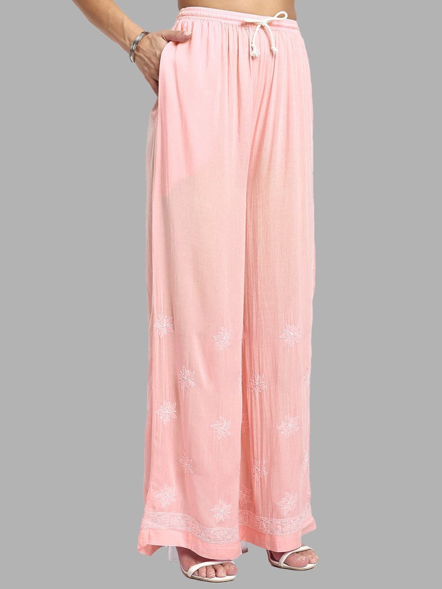 ADA Floral Embroidered Long Sleeves Regular Lucknowi Chikankari Kurta With Palazzos - Distacart