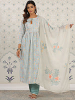 Thumbnail for Ode by House of Pataudi Floral Printed Anarkali Kurta with Trousers & With Dupatta - Distacart