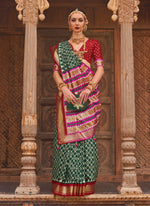 Thumbnail for Monjolika Fashion Dark Green Color Patola Silk Weaving Work Saree With Blouse