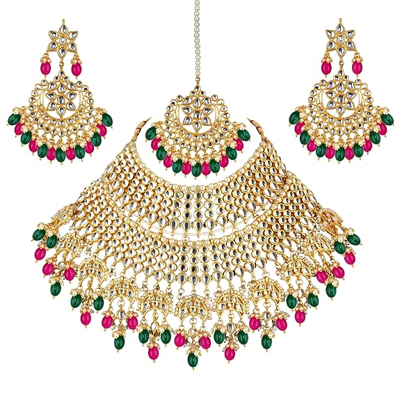 Tehzeeb CreationsEthnic Gold Plating Padmavat Jewelry Kundan Necklace Set for Girls & Women - Distacart