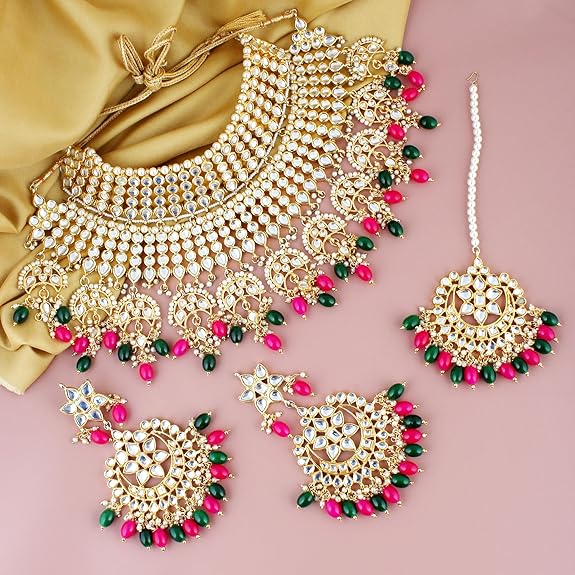 Tehzeeb CreationsEthnic Gold Plating Padmavat Jewelry Kundan Necklace Set for Girls & Women - Distacart