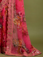 Thumbnail for Anouk Pink & Yellow Floral Printed Embroidered Saree - Distacart