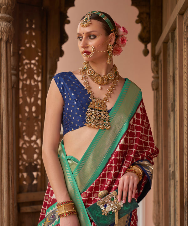 Monjolika Fashion Red Color Patola Silk Weaving Work Saree With Blouse