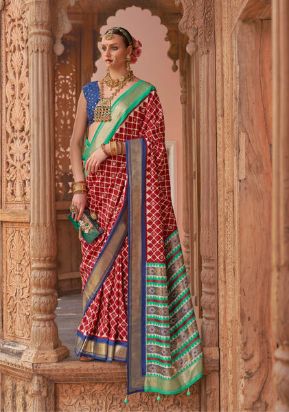 Monjolika Fashion Red Color Patola Silk Weaving Work Saree With Blouse