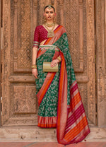 Thumbnail for Monjolika Fashion Dark Green Color Patola Silk Weaving Work Saree With Blouse