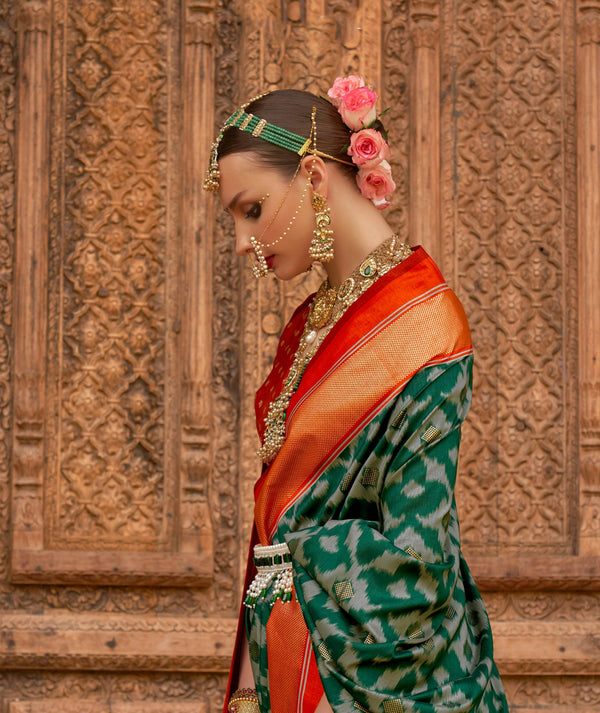 Monjolika Fashion Dark Green Color Patola Silk Weaving Work Saree With Blouse