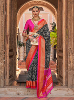 Thumbnail for Monjolika Fashion Dark Grey Color Patola Silk Weaving Work Saree With Blouse